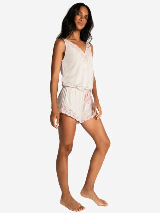 P.J. SALVAGE CO. Shorty Love & Lace Romper beige