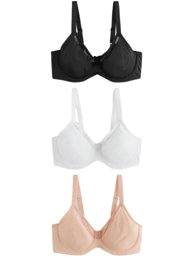Next Dames - Minimaliserende DD+ beha met volledige cups, set van 3 - Huidkleur Black/White/Almond Nude