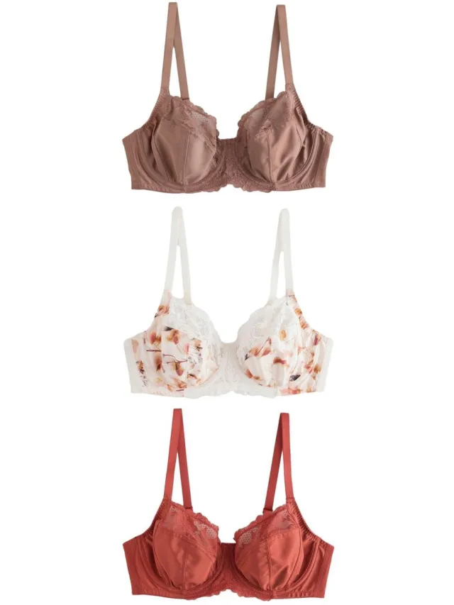 Next Dames - 3 Niet-gewatteerde DD+ beha’s met volledige cups - Crème Cream Floral/Rust/Brown