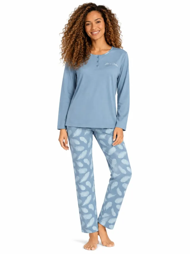 Comtessa Dames Pyjama – 100% Katoen – Lichtblauw