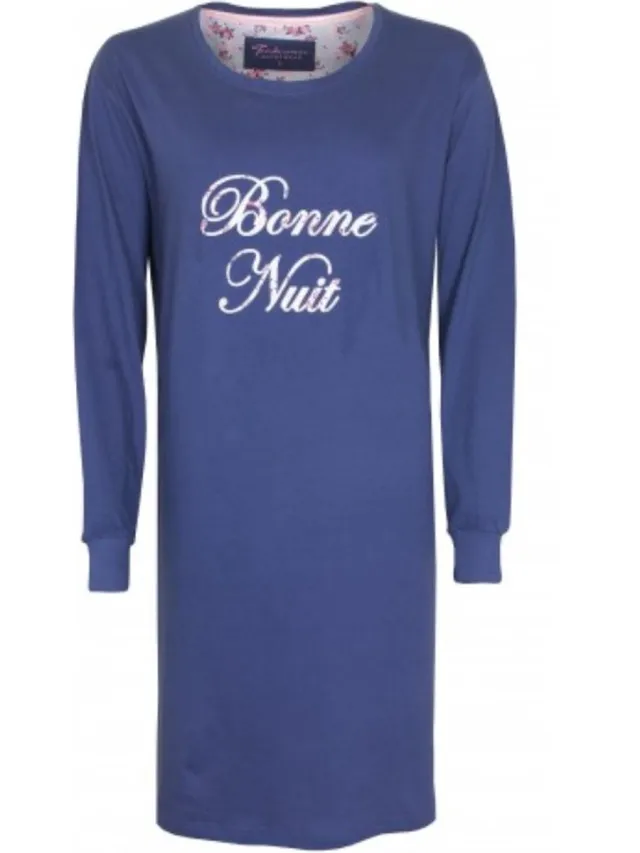 Tenderness Dames Nachthemd - Katoen - Lange Mouwen - Blauw