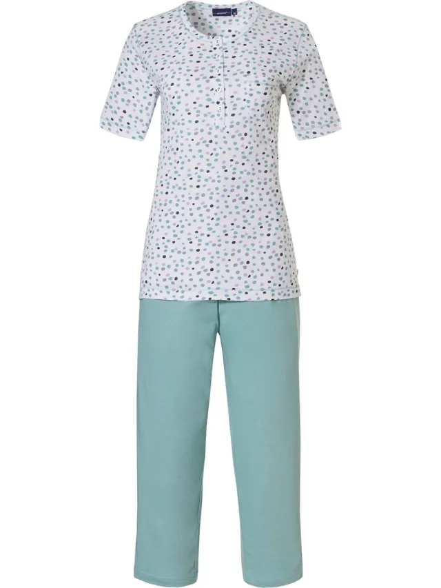 Pastunette Sweet Dots - Pyjamaset - Wit/Groen - Katoen
