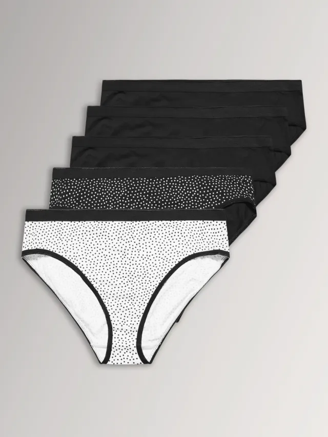 Yours 5 Pack Hoogopgesneden Slips Van Katoenmix In Zwart/Wit-56 Black