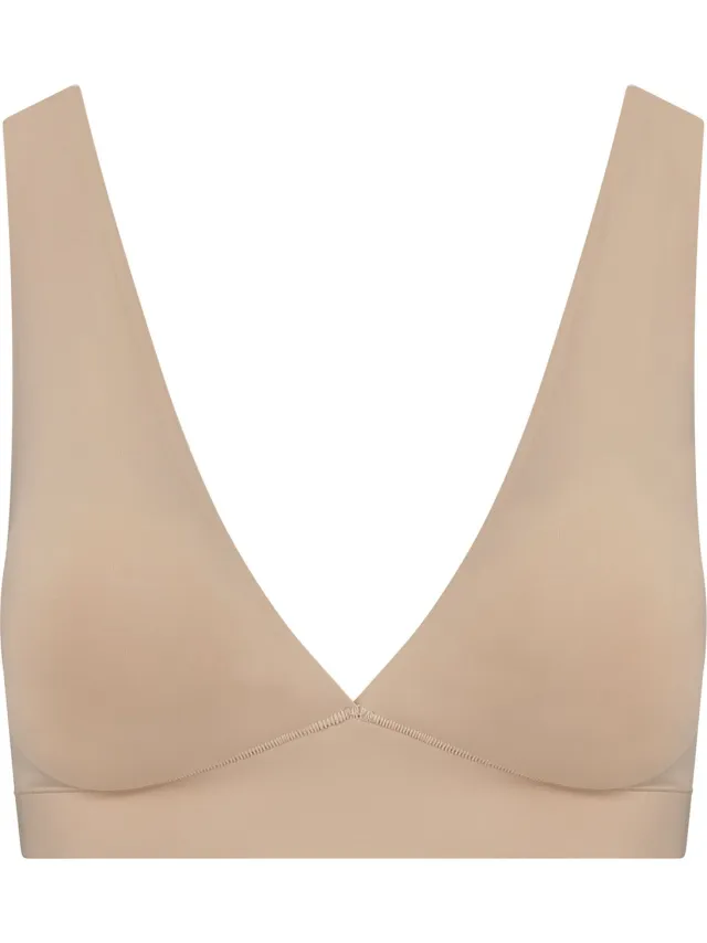 Bye Bra Deep Plunge Bralette, zonder beugel, lichte ondersteuning met brede bandjes, uitneembare vulling, naadloze shapewear voor laag uitgesneden outfits, beige en zwart (VK, Alpha, XL, Regular, Regular, Standard, Beige)