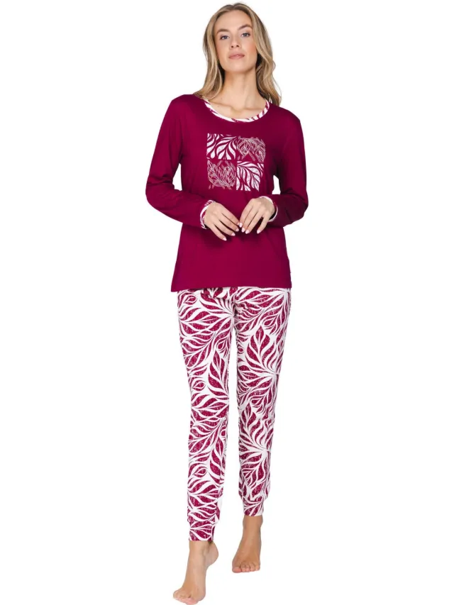 Pastunette Rosewood comfort pyjamaset donkerrood/wit