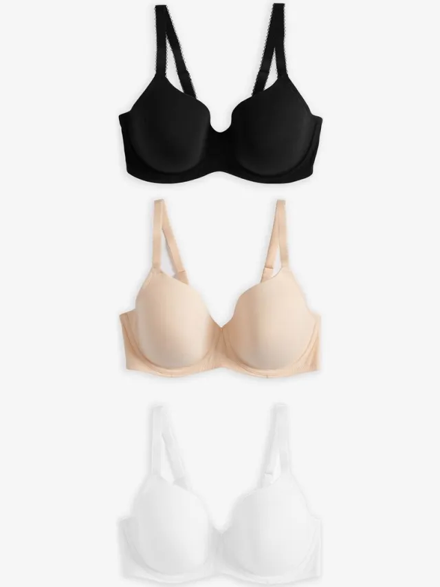 Next Dames - DD+ ultiem comfort beha's van katoenmix verpakking van 3 - Zwart Black/White/Pastel Rose Nude