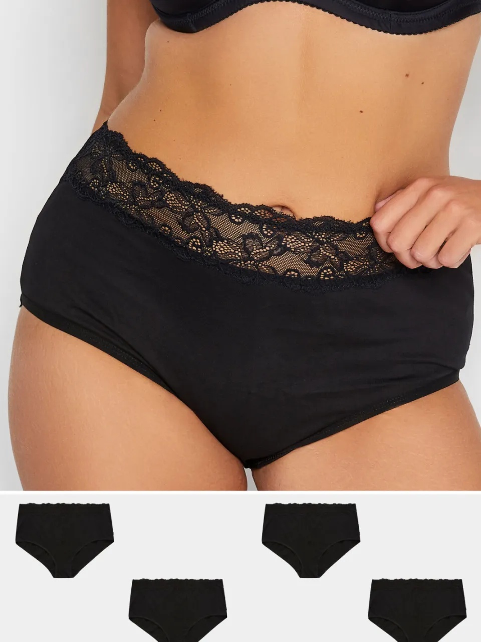 Yours 4 Pack Katoenen Tailleslips Met Kant In Zwartsize 46-48