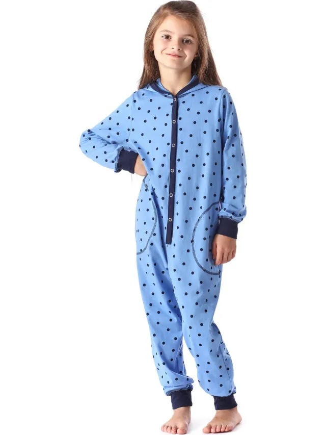Merry Style Kinder Pyjama - ronde hals - lange mouwen - lange broek met zakken - Katoen - MS-MS10-223-PJ - Blaue Punkte - 122-128