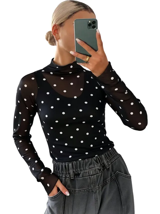 Currero Topje Dames Polkadots - Mouwloze Top - Singlet - Kleding - Shirt - Blouse - Kort - Volwassen - Zwart