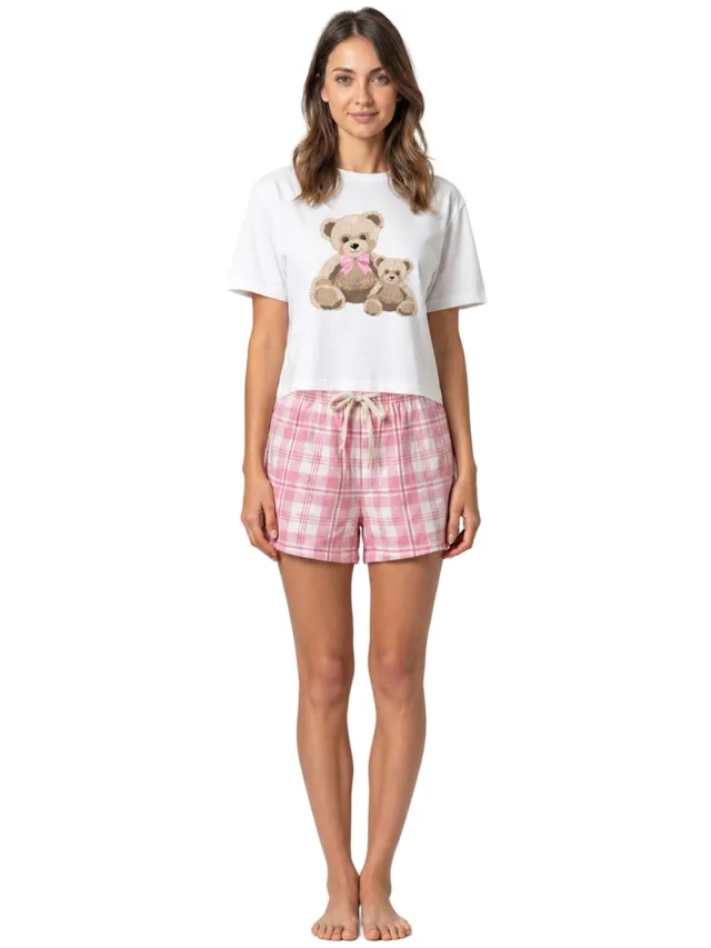 Kruze By Enzo Kruze | Dames Pyjama Set - T-Shirt & Shorts Wit