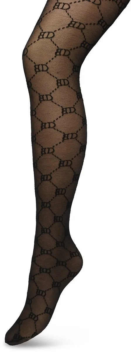 Bonnie Doon Geruite Panty 60 Denier Zwart Dames- BD logo - Ruitjes Patroon - Bonnie Doon Print - Gladde Naden - Maximaal Draagcomfort - Bonnie Doon Tights - Chique Panty - Feestelijk - Black - BP221901.101