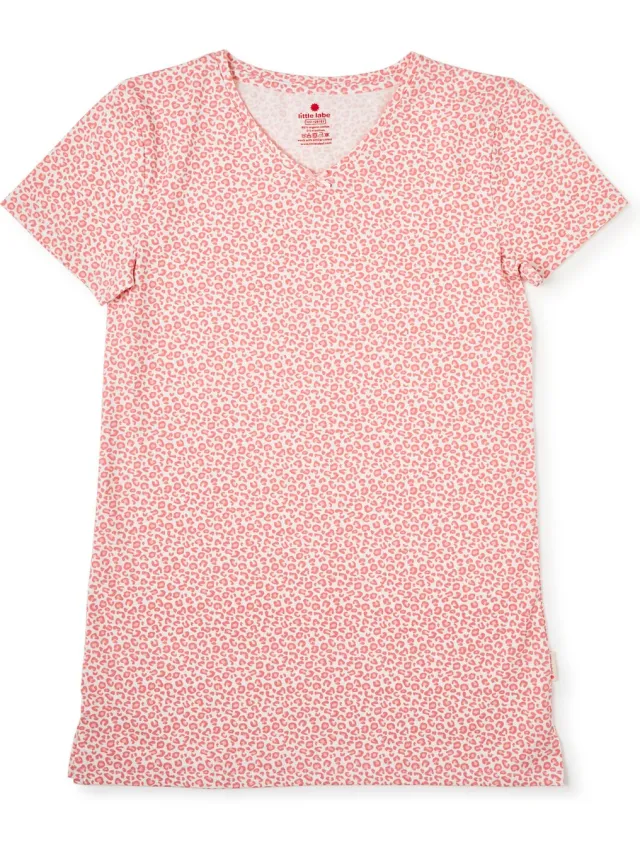Little Label zomer nachthemd - roze luipaard - bio katoen - 16Y/170-176 roze, off white