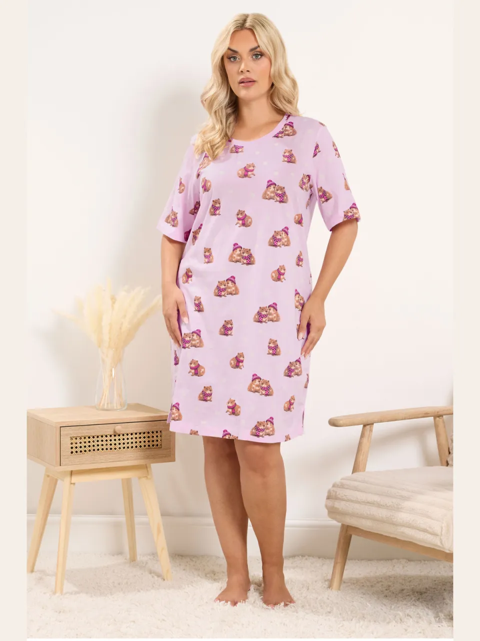Yours Curve Roze Nachthemd Met Stippen En Capibara Print-64, foto 2