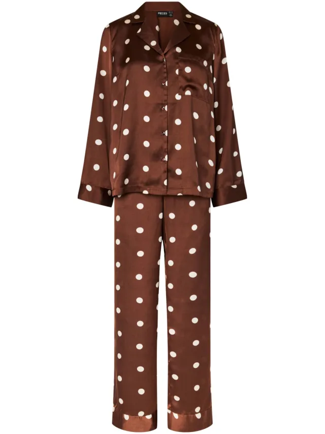 Pieces satijnlook pyjama set - bruin