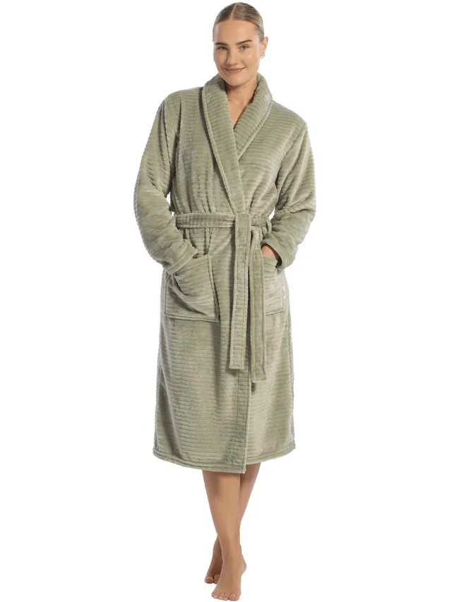 Ten Cate Badjas dames mintgroen streepreliëf - Dames Badjas Fleece minty green