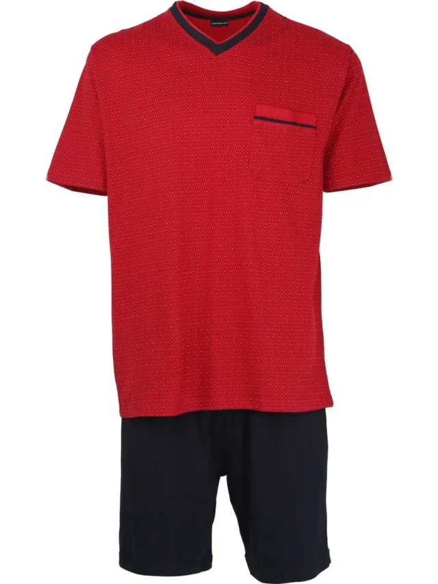 Götzburg Gotzburg heren shortama - V-hals - rood met blauw en wit dessin