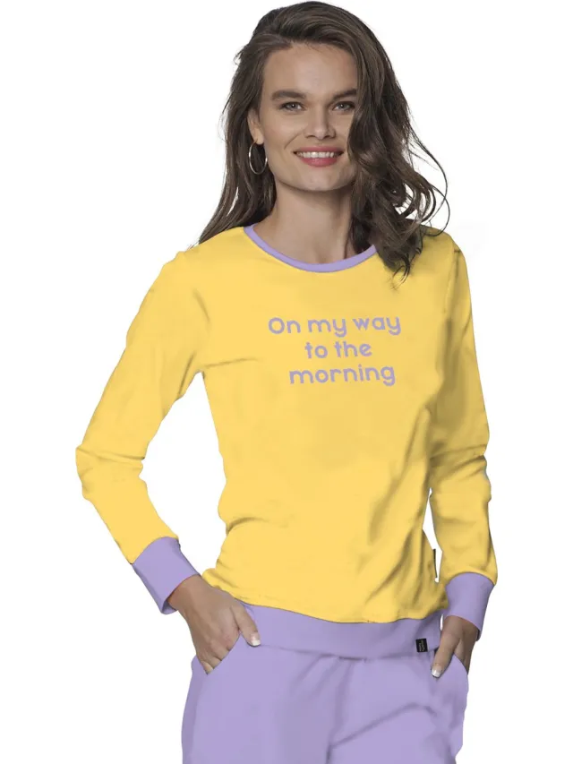 Happy Pyjamas Happy Pyjama's - On my way to the Morning - Maat S (S-XL) - pyjama dames volwassenen Geel, paars