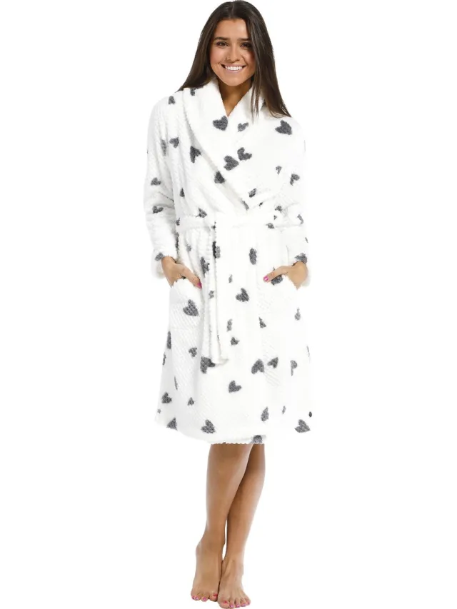 Rebelle Fleece dames badjas - Snow Heart - XXL - Wit