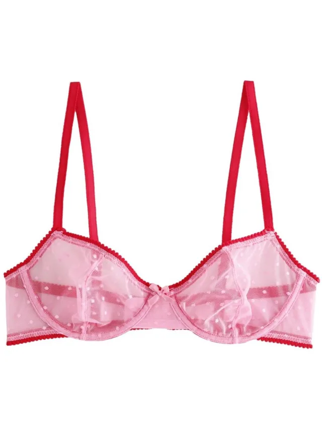Next Dames - Balkonbeha met stippen en mesh, zonder vulling - Roze Pink