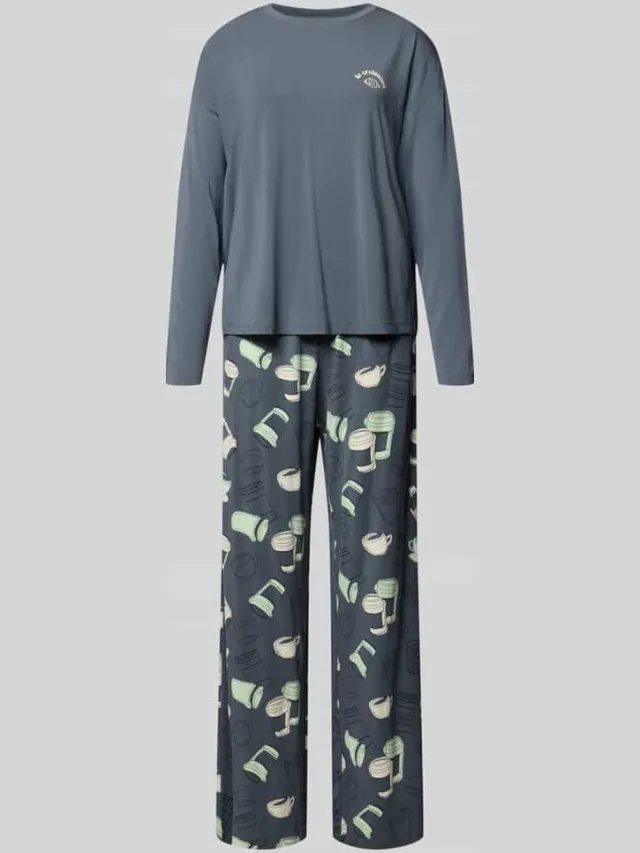 Schiesser Loose fit pyjama met motief- en statementprint Antraciet