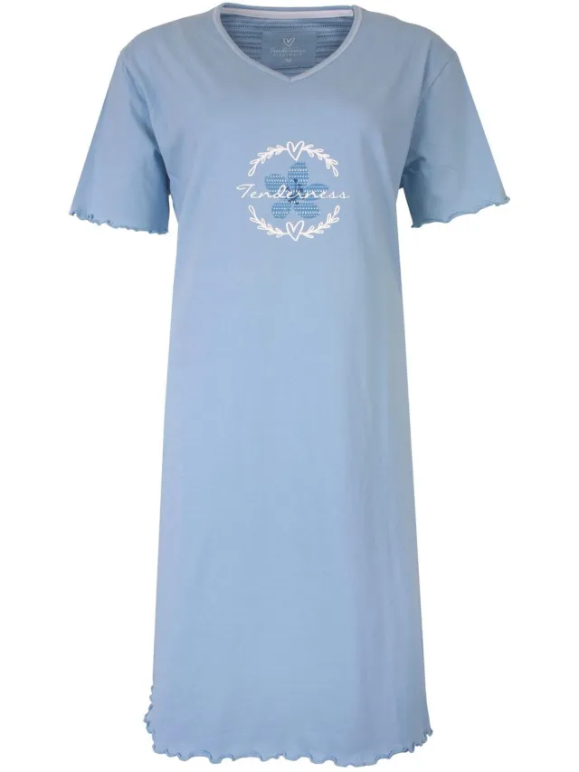 Tenderness Dames Nachthemd - Katoen - Nachtkleding - Licht Blauw