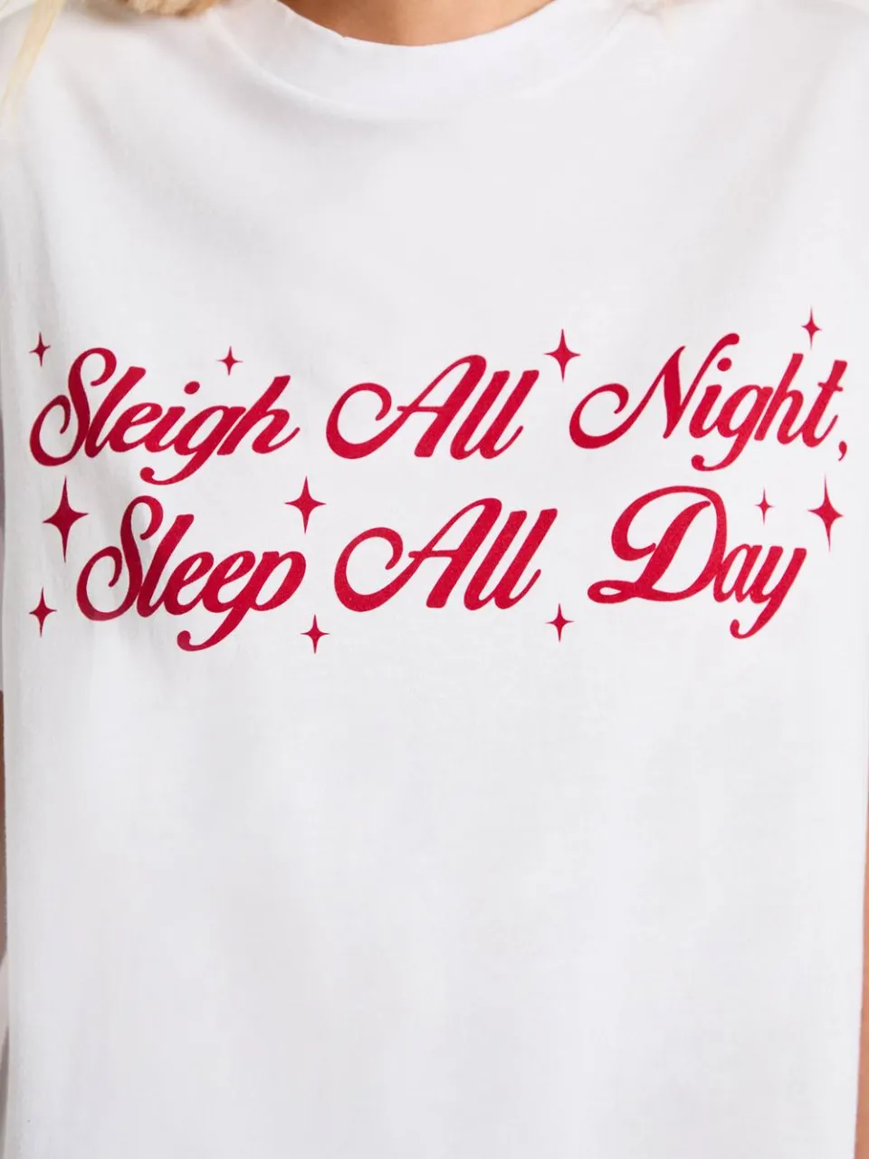 boohoo Dames Kerst 'Sleigh All Day' oversized slaap T-shirt wit, foto 4
