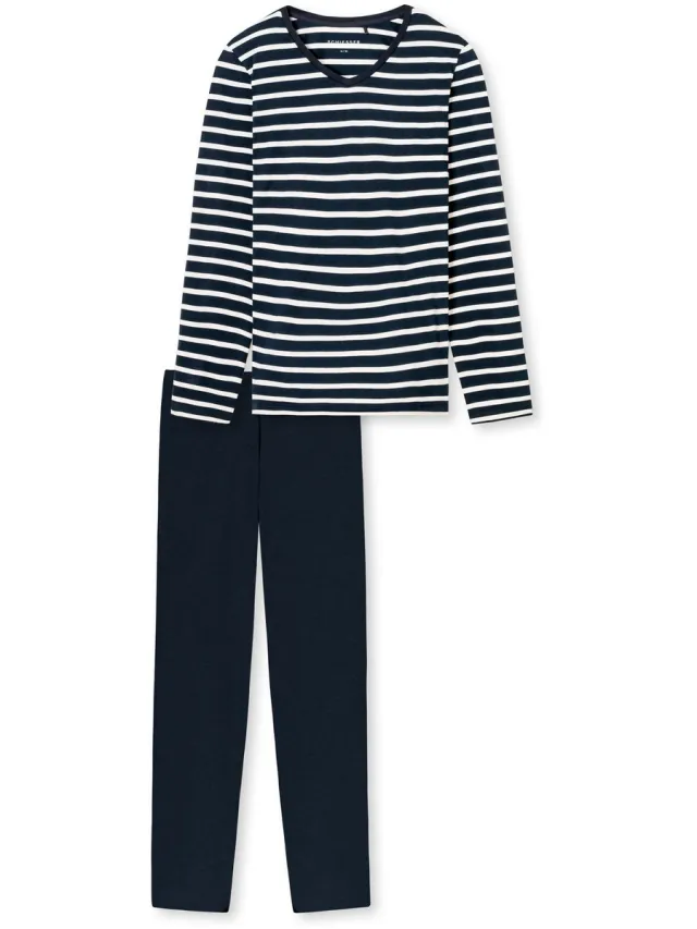 Schiesser Lange pyjama Casual Essentials - Dames Pyjamaset nachtblauw