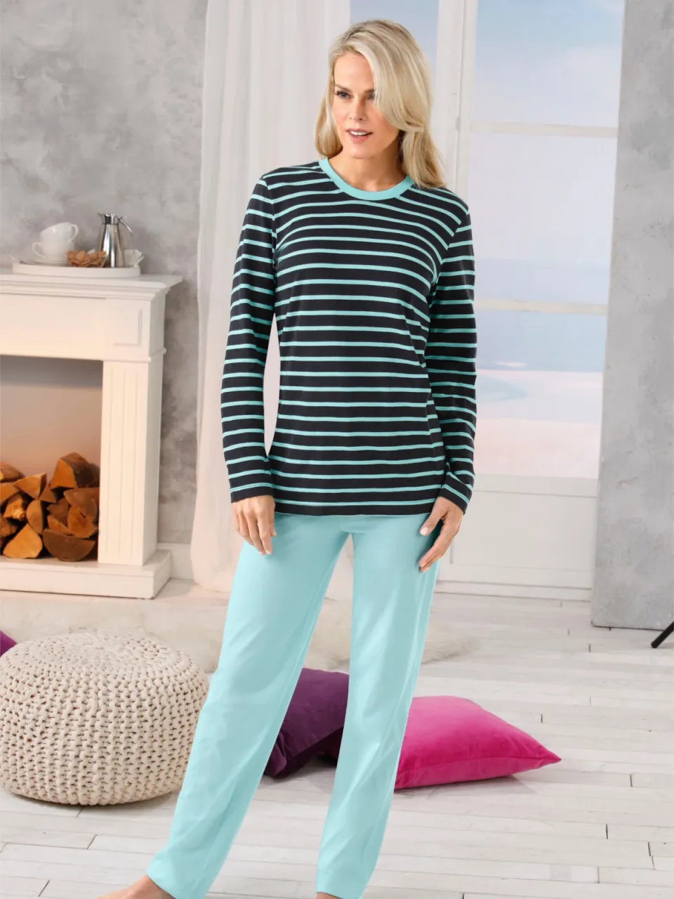 Pyjama's marine gestreept + mint gestreept, foto 2
