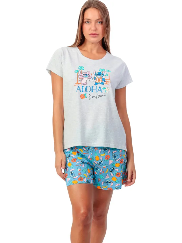 Admas Stitch Beach Disney pyjamaset grijs