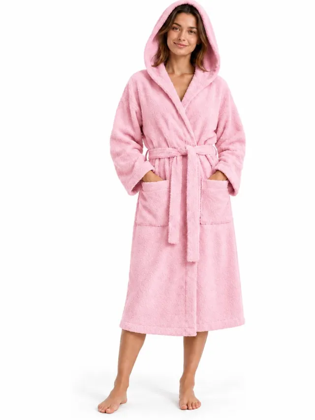 THE LINEN ROOM Badjas met Capuchon – 100% Egyptisch Katoen – 420 GSM – Unisex XXL– Poederroze