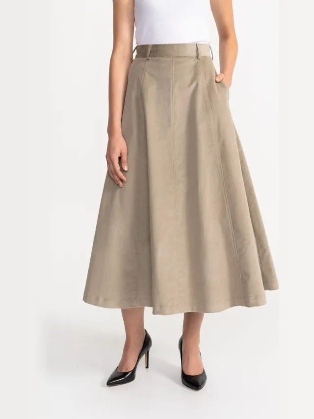 De IONESCU dames vegan Corduroy Midirok Dorna Beige, foto 2