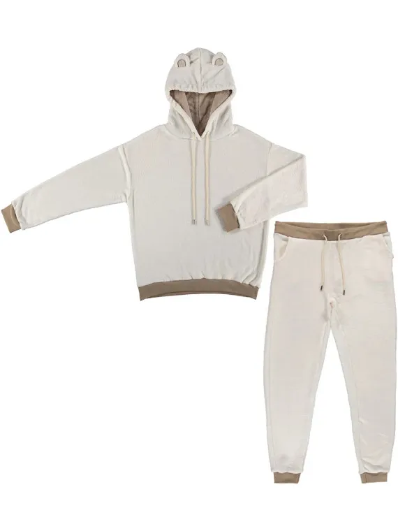Apollo Dames huispak loungewear fleece incl capuchon Beige