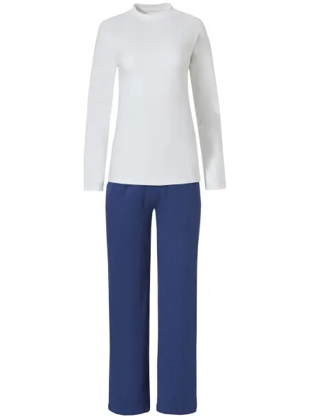 By Louise Dames pyjama set interlock lange mouw + broek / blauw Wit