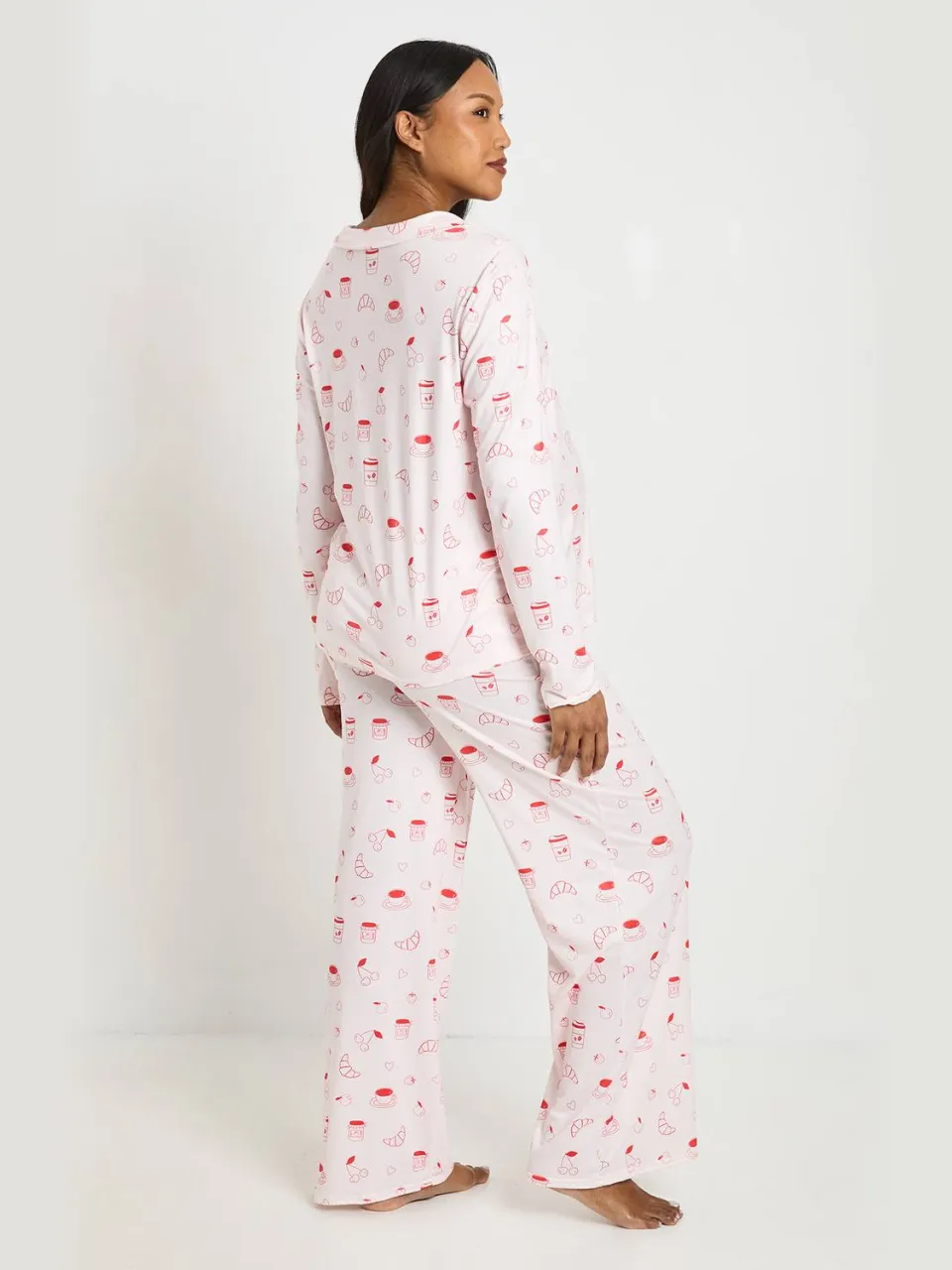 boohoo Dames Zwangerschaps Croissant En Jam Pyjama Set Met Lange Mouwen En Broek roze, foto 2