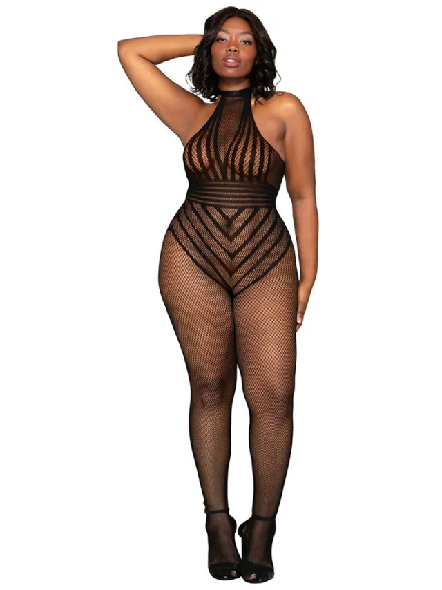 Dreamgirl Visnet Bodystocking Teddy - Plus Size - Zwart