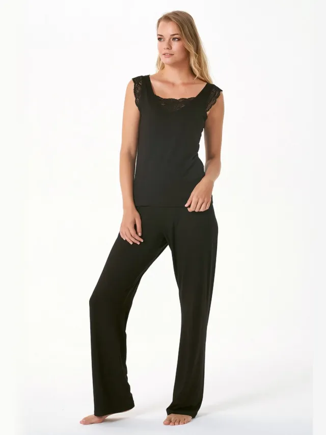 Feyza Dames Pyjama Set, Mouwloos Zwart
