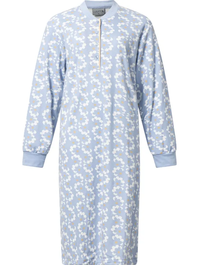 Lunatex warm dames nachthemd 224186 - aangeruwd interlock - blauw