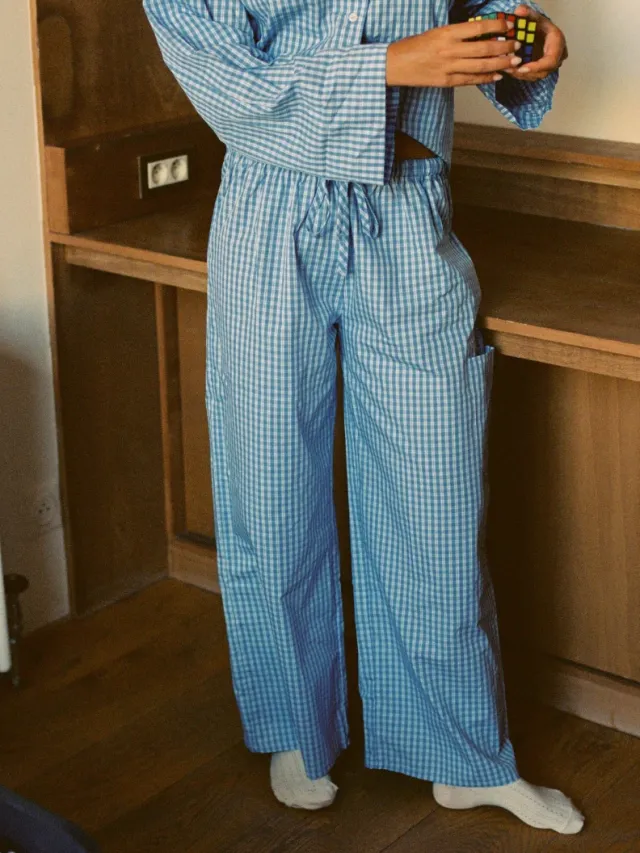Nénés dames vegan Broek Diana Geruit Blauw
