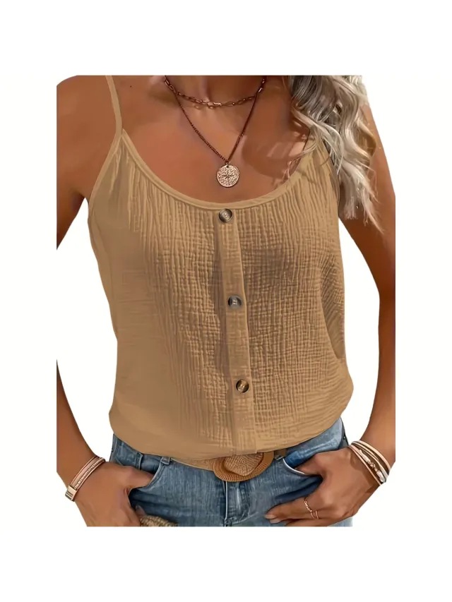 Currero Topje Dames - Top Kleding - Shirt - Blouse - Kort - Volwassen - Kameel