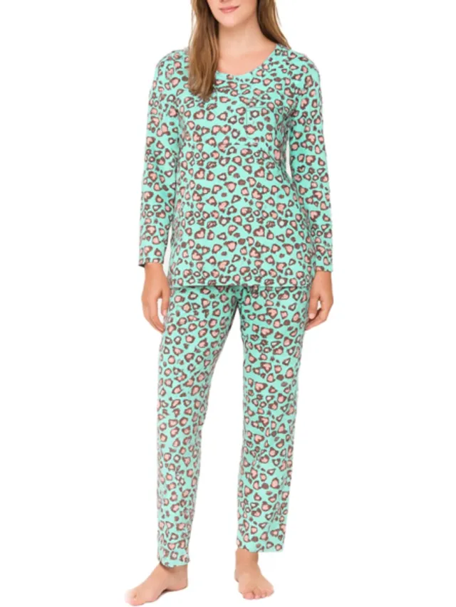 Fine Woman Dames Pyjamaset met Panterprint 2320 Maat- XL Groen groen 2320