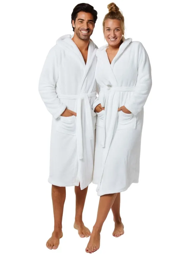 Badrock Badjas fleece - witte badjas met capuchon - flanel fleece badjas unisex - Badrock