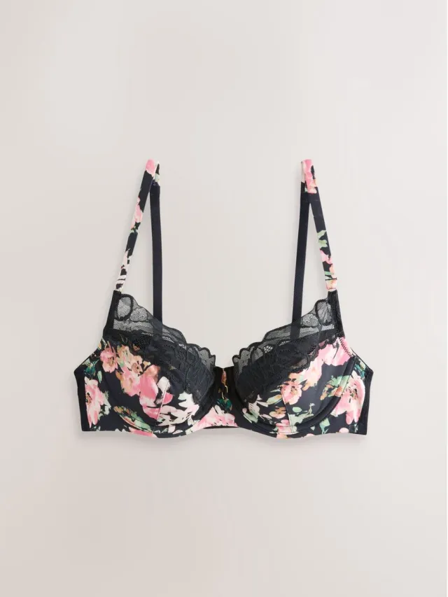 Next Dames - Balconette met kant, vulling en bloemenprint - Zwart Black