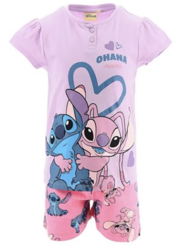 Disney Lilo&Stitch Pyjama - Shortama - Lila/Roze - Stitch en Angel - Katoen - 6 Jaar
