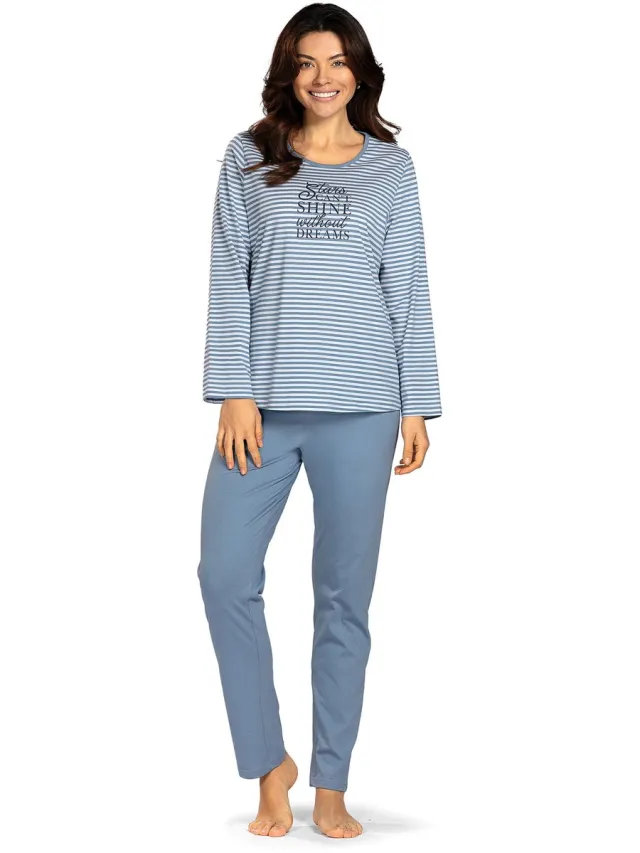 Comtessa Dames pyjama - 100% katoen - Blauw gestreept Blauw, gestreept