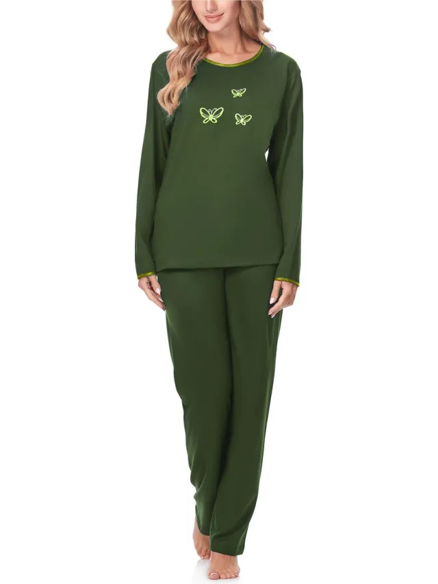 Merry Style Dames Pyjama - Lange mouwen - Lange broek - Katoen - MS-DR-Malwa-PJ - Donkergroen (Lange mouwen)