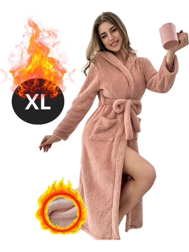 Livano Badjas Dames - Fleece - Katoen - Badstof - Sauna - Hamam - Wafel - Bathrobe - Duster - Ochtendjas - Kimono - Perzik
