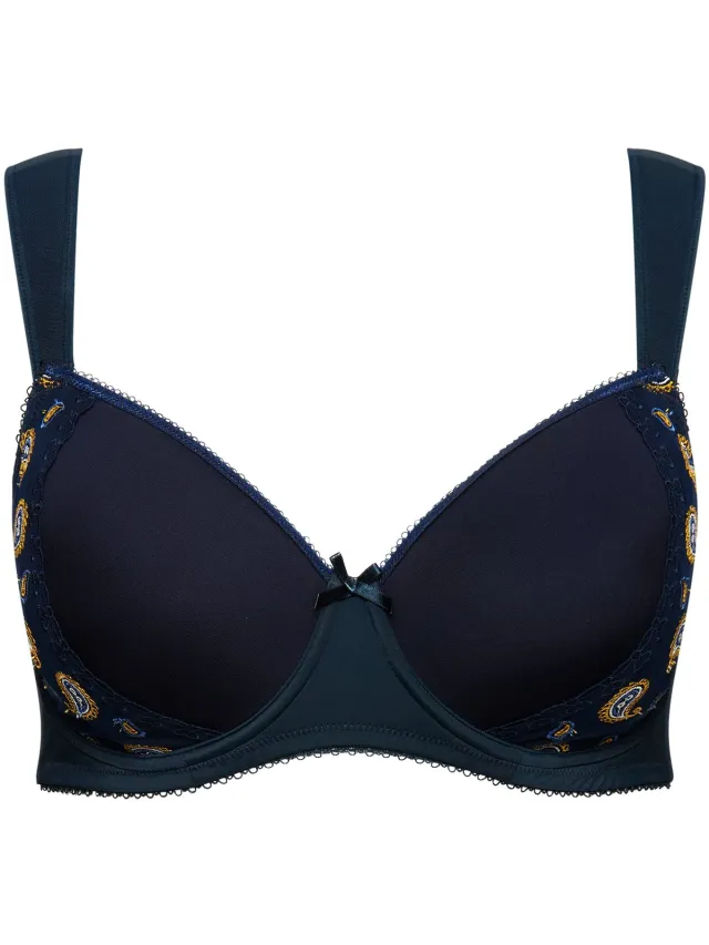 Ulla Popken Dames - Beugelbeha paisley-patroon spacercups - Nachtblauw