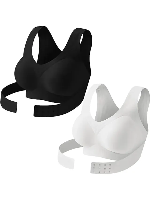 TENGYIF Beha Set 2 Stuks - Draadloze Houding Corrigerende BH voor Dames - Geschikt voor 115-130 Jin - Crossback Elastische Rugband - Zonder Beugel en Naden - Push-up Effect - Zachte Stretchstof - Rugondersteuning voor Dagelijks Gebruik -TENGYIF® wit，zwart