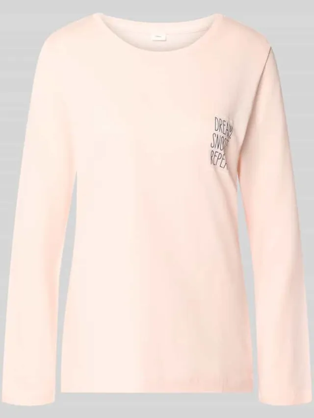 s.Oliver comfort fit pyjama van katoen- en viscosemix model 'Perfect Nights Shirt' Lichtroze