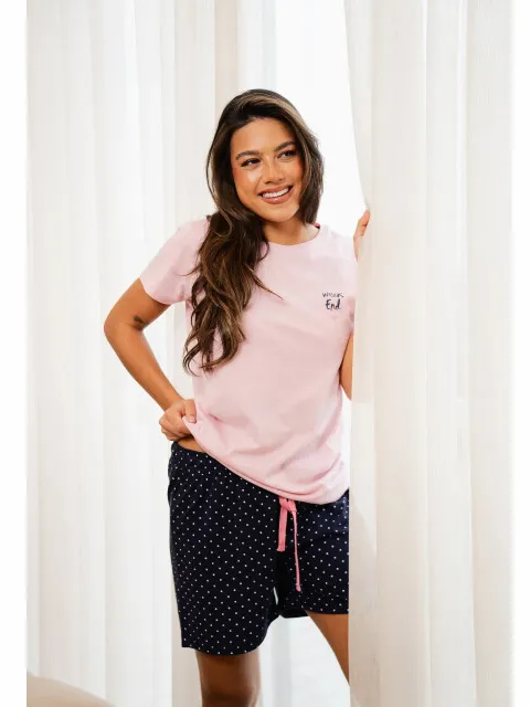 By Louise Dames korte pyjama set shortama roze weekend Veelkleurig